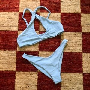 Skatie Ribbed Rare Baby Blue Swim Bikini Jasmine top Sz M Bottom sz M